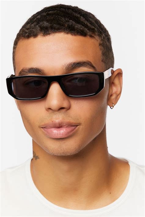 men's black rectangular sunglasses.